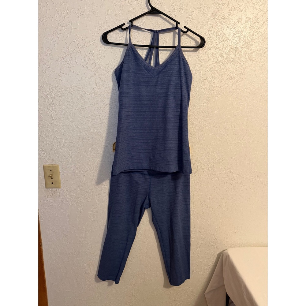 Beyond Yoga Blue Space Dye Strappy Cami Tank and Cropped Leggings Set USA Made